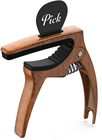 TANMUS 3-in-1-Gitarren-Kapodaster für Akustik- und E-Gitarren (mit Tasche und Plektren) Saitenzubehör (Holz)