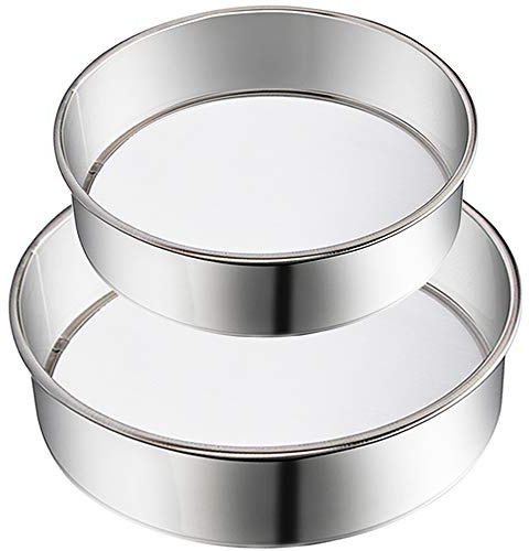 2 Pack Flour Strainer 6-Inch and 8-Inch Stainless Steel Fine Mesh Strainers,60 Mesh Round Sifter Steel for Baking Cake Bread