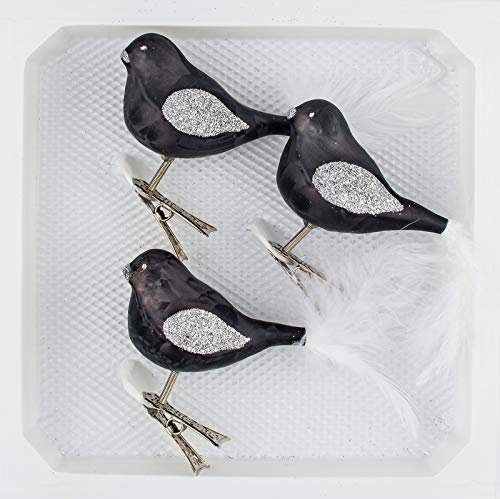 3 TLG. Glas Vogel Set in 'Ice Schwarz Silber' - Christbaumkugeln - Weihnachtsschmuck-Christbaumschmuck
