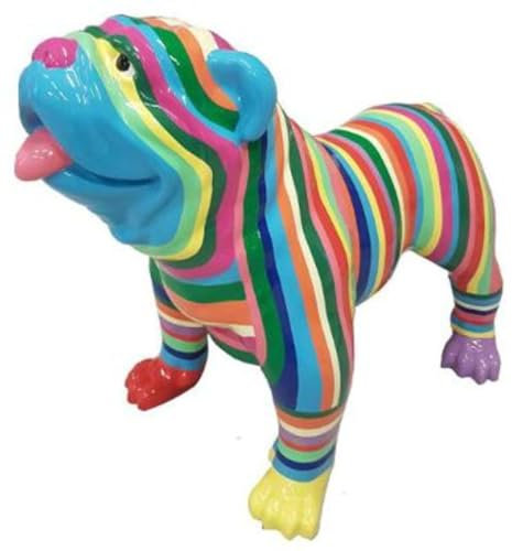 Casa Padrino Designer Dekofigur Hund Bulldogge Mehrfarbig Gestreift 90 x H. 74 cm - Wetterbeständige Deko Skulptur - Wohnzimmer Deko - Garten Deko - Designer Deko Tierfigur