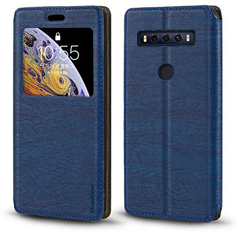 Funda de Cuero PU con Ventana Visible y Cierre Magnético Invisible Compatible con TCL 10 SE, Cubierta Inteligente de Protección