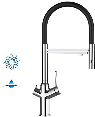 4-Wege Küchenmischer Küchenarmatur für Sprudelanlagen und Wasserfiltersysteme mit abnehmbarer 2 strahliger Handbrause - Schwarz