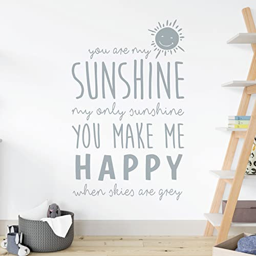 Wandaufkleber für Kinderzimmer, Aufschrift You Are My Sunshine, My Only Sunshine, silberfarben