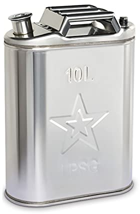 CGF- Benzinkanister 5L,10L,15L,20L Edelstahl + Universal-Metalltülle - für Benzin, Diesel und Öle - mit UN-Zulassung Zertifiziert - Silber mit UN-Zulassung