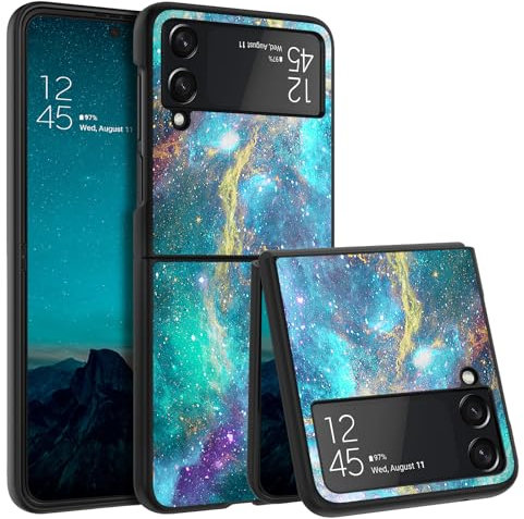 BENTOBEN für Samsung Z Flip 3 Hülle, Handyhülle Samsung Galaxy Z Flip 3 Case Leuchten im Dunkeln Slim dünn Fluoreszenz Nebula Muster PC Schale TPU Bumper Kratzfest Hülle für Galaxy Z Flip 3 -Grün