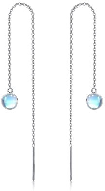 Mondstein Durchzieher Ohrringe Silber 925 Quasten Einfädler Ohrringe Lange Hängend Ohrringe für Damen Mondstein Threader Ohrringe Mondstein Schmuck Geschenk für Damen Mutter Tochter Mädchen