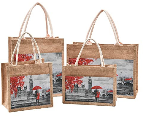 Mnsruu Bridge Street Tree London Jutebeutel Stoffbeutel Tragetaschen für Damen, Einkaufstaschen mit Griffen für Outdoor-Reisen, 36,1 x 32 x 18 cm
