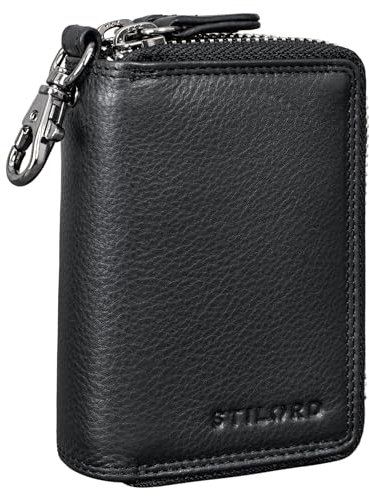 STILORD 'Amell' Porte-Cartes en Cuir avec Porte-clés 2 en 1 Mini Porte-Monnaie et Porte-Cartes Porte-clés avec Compartiment ECID Protection RFID Cuir véritable, Couleur:Noir