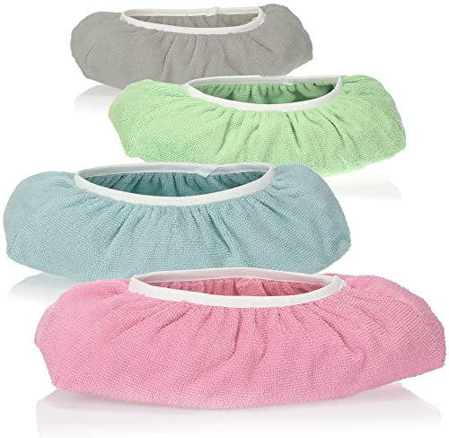 com-four® 4X Wischmopp-Überzieher in 4 Farben - saugstarke Mikrofaser-Ersatzbezüge für die Nass- & Trocken-Bodenreinigung - Wiederverwendbare Putzschuhe, waschbar bis 60 °C (4 Stück - dezente Farben)