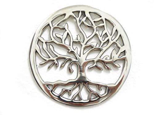 Fumaga – großes Wandbild „Lebensbaum“ oder „Baum des Lebens“ – Hochglanz, silber, Ø 21 cm