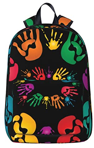 NYHGOXM Kinder-Rucksack mit Handdruck, wasserabweisend, Laptop-Rucksack, Schulanfang, Schule, Abschied zur Uni, Schwarz , One size