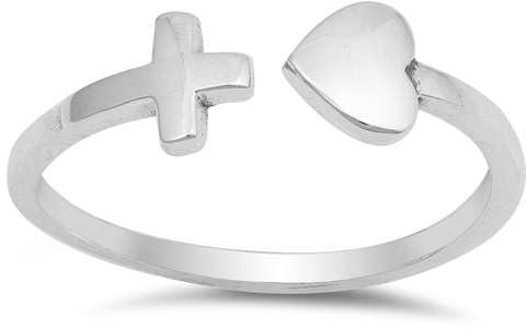 Sterling Silber 925 Herz and Kreuz Ring