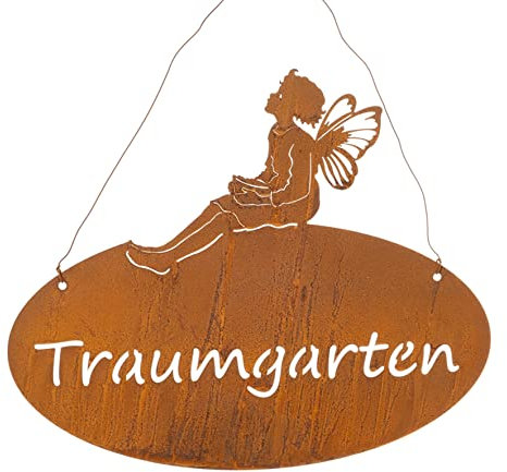Schild Elfe | Traumgarten | Dekohänger Hänger Garten Metallschild | Rost | 38x32 cm