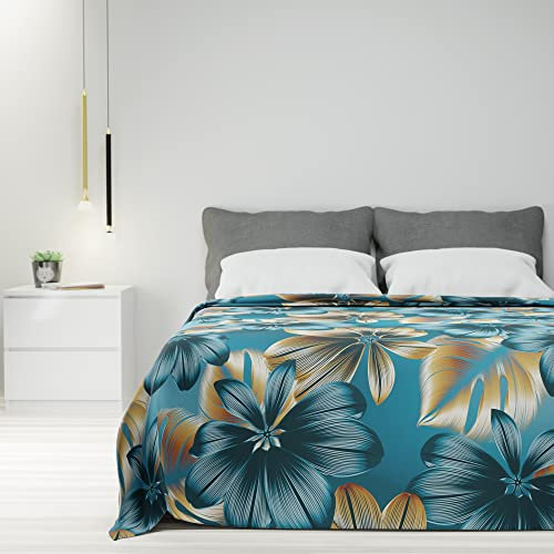 Byour3 - Tagesdecke Doppelbett 100% Baumwolle Blumenmuster Bettüberwurf Einzelbett Frühling Dekorative Decke Sommerdecke Mehrzweck Beständig Waschbar (Luxury Gold Türkis, Einzelbett)