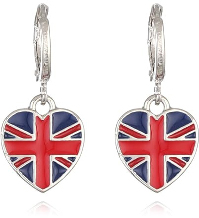 GAUEIOUR Union Jack Flag Earring,Platinum Jubilee Celebration 70th Anniversary Heart shaped Decorative Earrings,Heart Shaped Alloy Drop Oil National Flag Earrings