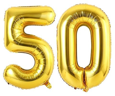Vthoviwa 40 Zoll/18 Farbens Luftballon Zahlen 50 Golden, Luftballon 50. Geburtstag Foil Ballon, 0123456789,10-19,20-25,30,40,50,60,70,80,90, Folienballon 50 Party Dekoration Helium Unterstützen