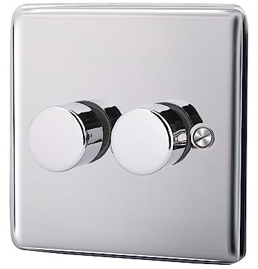 ASAB 2 Gang 2 Way Push Dimmer 400W PGM 33681 Brushed Steel Two Way Dimming Control Gang Style Push On Off Button Suitable for LED Lamps Tungsten Lamps Durable and Sleek Design Easy to Install