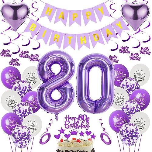 Luftballons 80. Geburtstag Dekoration Lila 80. Geburtstag Deko Frauen Lila Folienballon 80 Jahre Geburtstag Ballon 80.Geburtstag Deko Lila Frau 80 Geburtstag Lila Deko 80. Lila Tortendeko