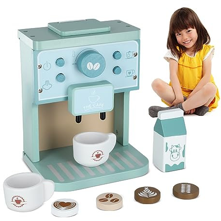 Toy Kitchen Accessories, Play Kitchen Accessories Wooden Kitchen Toys Wooden Mixer Coffee Maker Toaster, Kids Role Play Toys Toddler Toy Kitchen Set for Girls andBoys (Mixer)