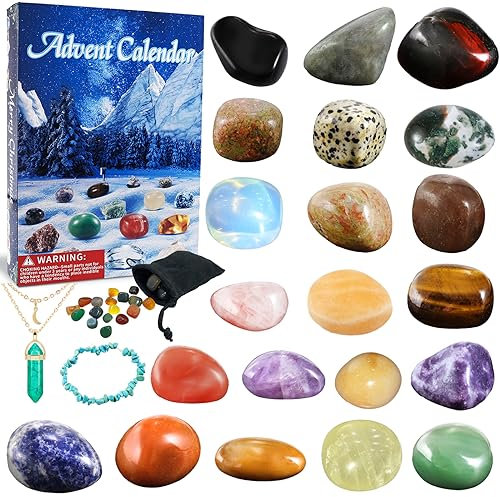 Aitsite Adventskalender 2023 Felsen, 24 Tage Naturkristallstein Adventskalender, Steinsammlung Enthusiasten Countdown-Kalender für Jungen Mädchen