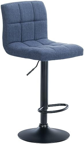 CLP Barhocker Calma Stoff I Barstuhl Höhenverstellbar I Um 360° Drehbar Mit Rückenlehne Für Bistro Und Küche, Farbe:blau, Gestell Farbe:schwarz