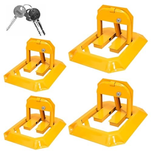 Sonnewelt 4xParksperre mit 16 Dehnschrauben, Parkplatzsperre mit 12 Schlüsseln, Klappbar Parkpfosten, Universal Parkplatzschloss, Parkschranke Parkschranke für Garage