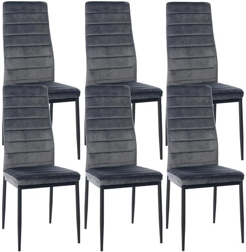 CLP 6er Set Esszimmerstühle Mayfair I Samt- Oder Kunstlederbezug I Gepolsterter Lehnstuhl I Polsterstuhl Mit 4-Fuß Metallgestell, Farbe:grau, Material:Samt
