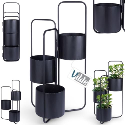 Vilde Blumenständer Blumentreppe Pflanzenständer Blumensäule Pflanzensäule Blumenregal für Blumentöpfe aus Metall schwarz 3 Etagen 33x24x57 cm