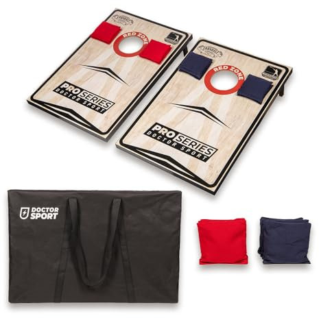 Dr Sport Cornhole Pro Doppelbrett-Set, 90 x 60 cm, 2 x Cornhole-Boards aus Kiefernholz mit Tragegriffen, 8 x Sitzsäcke für Größe und Gewicht, inkl. Tragetasche aus Segeltuch