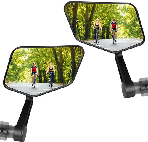 Homieway Fahrradspiegel 2 Stück, HD Schlagfestes Echtglas Fahrrad Rückspiegel, Extra Große Spiegelfläche Lenkerspiegel, Bar End Fahrrad Spiegel für E-Bike Lenker 14.8-23mm (Links-Rechts)