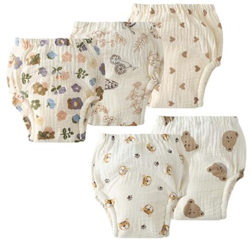 ACMEDE Culotte Apprentissage Propreté Bébé Garcon Fille 6 Mois-3 Ans, Slip d'apprentissage Garcon Fille, Doux et Absorbant, Tissus à 8 épaisseurs 100% Coton Culotte d Apprentissage, Lot of 5