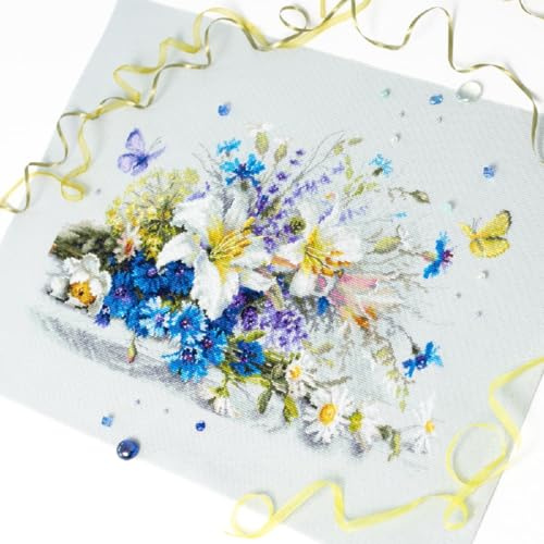 Magic Needle Kreuzstich Stickpackung Lilien und Kornblumen, Zählmuster