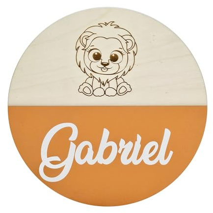 Personalisierbar, Dekorativer Name für Kinder, aus Holz, runde Form, 30 cm, Dekoration für Zimmer, Wände und Türen, originelles Geschenk für Hochzeit, Kommunion und Taufe