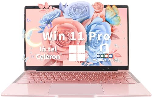 Svikou Computer portatile da 14 pollici oro rosa, Win 11 Pro (preinstallato), processore tel Quad-Core J4105, display FHD IPS, 6 GB RAM 128 GB SSD, notebook ultra leggero per viaggi, lezioni online