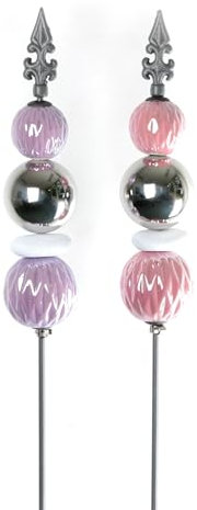 Generisch finehomegarden Gartenstecker mit farbig glänzender Keramikkugel 2fach sort. rosa/Flieder H120cm Stecker Garten Deko