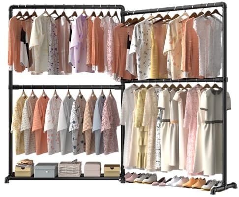 LOEFME Clothes Rails For Bedroom,Clothing Rails Heavy Duty Clothes Racks For Hanging Clothes Black