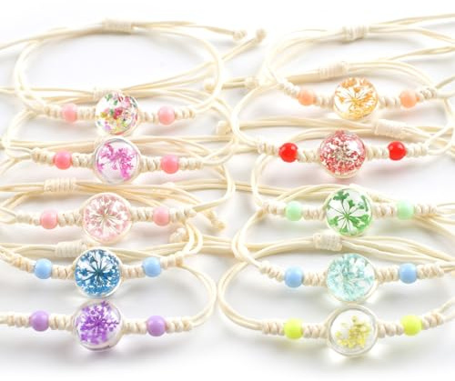 Hopton Freundschaftsarmbänder, 10 Stück Geflochten Freundschaftsarmband, Verstellbare Armband Freundschaft Bunte Blumen für Damen Mädchen Kinder