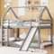 KOMHTOM Lit Superposé Cabane en Bois avec Toboggan, Échelle et Clôture de Sécurité - Support à Lattes, Cadre de Lit pour Chambres à Coucher - Pin (Sans Matelas) (Gris)