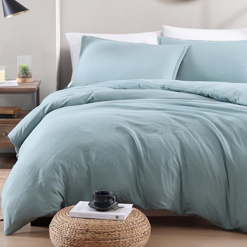 King Bedding Set with Duvet Cover & Fitted Sheet, 4pc - French Blue | Pre-Washed, Quilt Cover Set with Pillowcases, Zipper Closure, OEKO-TEX Certified, Soft Breathable Comfort for Home and Hotels