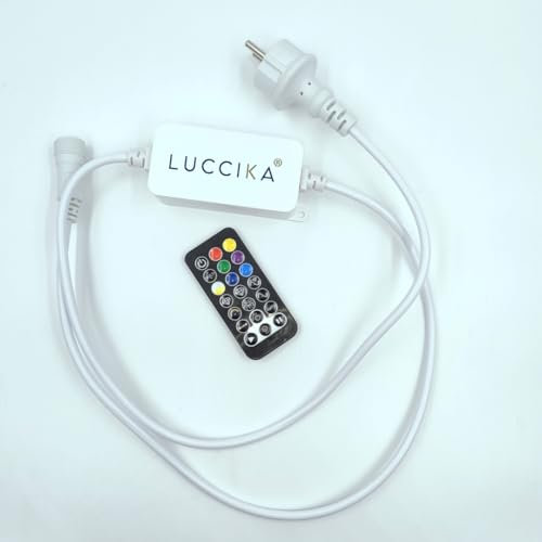 Luccika Professional Netzteil Trafo für LED-Streifen RGB Controller mit Fernbedienung, Schuko-Stecker, IP44, 230 V für den Innen- und Außenbereich
