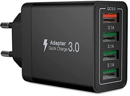 USB-Ladegerät, 33W Multi-Port-Ladestation, QC 3.0 Power Adapter, 4-Port USB-Schnellladegerät, kompatibel mit iPhone 12/13/14/15/16/Samsung S24/S23/S22/S21 (Schwarz)