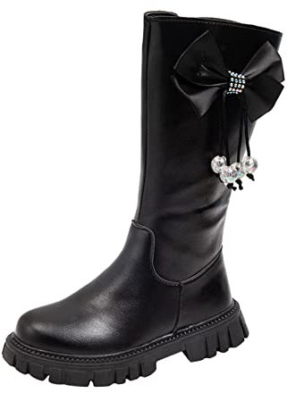 Generico Pantofole Bimbo Asilo Stivali Equitazione Donna Scarpe per Bambini Stivali Lunghi Stivali Alti Stivali in Pelle con Fondo Morbido Autunno e Inverno New Pantofole Bambina (Black, 27 Toddler)