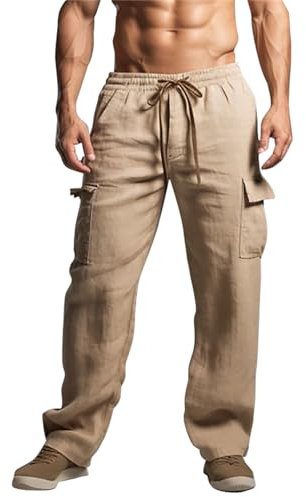 Herren Casual Slim Fit Unifarbene Elastic Waist Drawstring Pants Lange Stretch Outdoor Pant Bequeme Loose Sporthose für Männer Beige XL