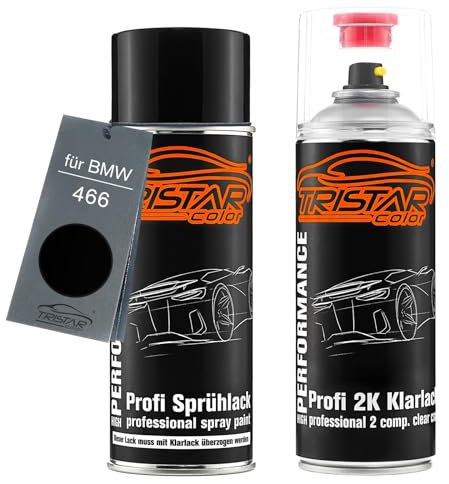 TRISTARcolor Autolack 2K Spraydosen Set für BMW 466 Schwarz Antiscratch Matt Basislack 2 Komponenten Klarlack Sprühdose