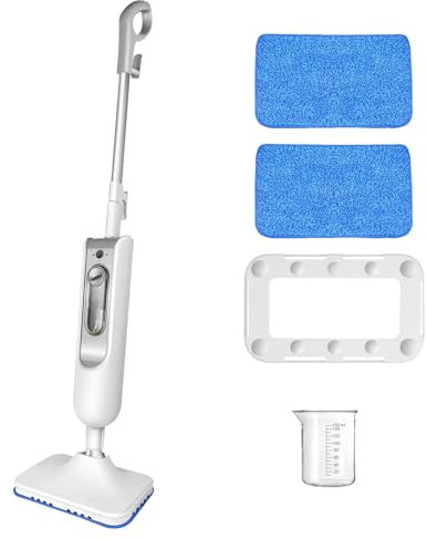 1500W Dampfbesen Boden mit 2 Wischtuch, Tragbarer Dampfreiniger, 2-Drehzahl, 400ml Wassertank, 4,8m Kabel, Einfache Bedienbarkei, 2 Wischtuch