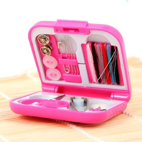 TEQY Kit d'accessoires pour couture, ensemble de couture de voyage complet, trousse pour ourlet, rappelant débutants et professionnels, fils à coudre, broches, aiguilles. (rose)