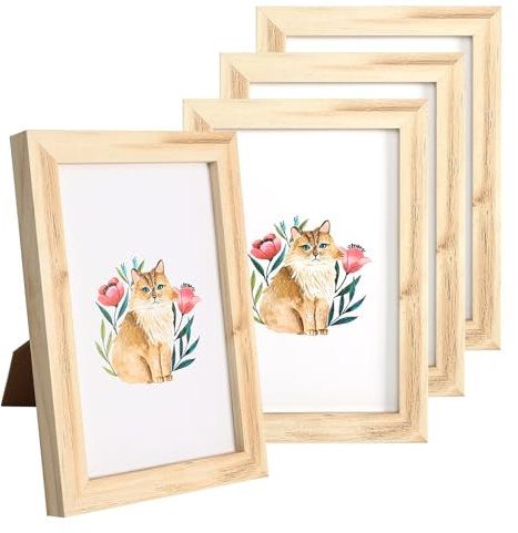 HFDONGL 4er Set Bilderrahmen 10x15 cm Fotorahmen Holzbilderrahmen Bilderrahmen Klein Bilderrahmen Set für Wandbehänge oder Tischdekoration (Originale Holzmaserung)