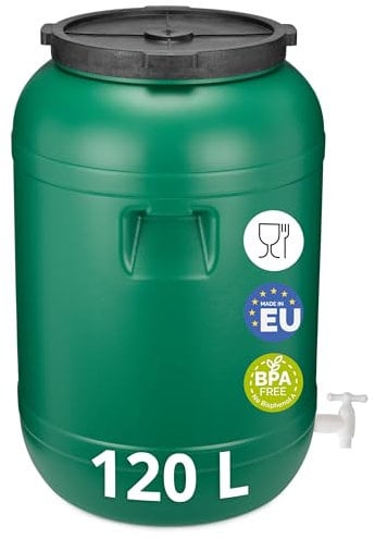 Garronda 120 Liter Deckelfass Weithalsfass aus HDPE Regenfass für Garten Fass Regenwassertonne Futtertonne Universalfass Wasserfass Regentonne Lebensmittelfass Wassertank GD-0078, Grün