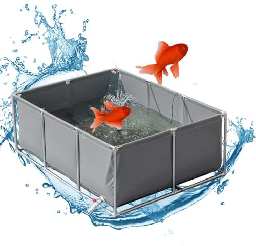 Pounjsd Gartenteich becken für Die Wasserspeicherung,Oberirdische Fischteiche, Nicht Aufblasbar,Outdoor Fischteich Lagertank, Segeltuch fischteich mit Ständer, 1.5*1*0.5m, Vergnügungsparks, Familie