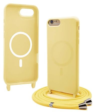 Bigcousin Coque Magnétique pour iPhone 8 / iPhone SE 2020/2022 avec Cordon,[Compatible avec MagSafe],Silicone avec Collier Case Portable Cover,Réglable Collier Lanyard Case,Jaune
